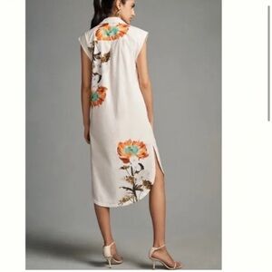 Anthropologie Maeve Shirt Dress White with Orange Floral